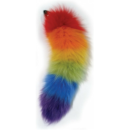 Rainbow Foxy Tail  Fur Tail With Stainless Steel Butt Plug