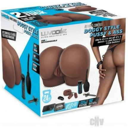 Luvdolz Remote Control Rechargeable Doggy Style Pussy & Ass W/douche - Mocha