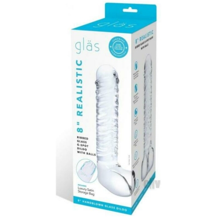 Glas Realistic Ribbed Glass G-spot Dildo With Balls