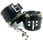 Sensual Sin Leather Padded Wrist Cuffs Camo Piping