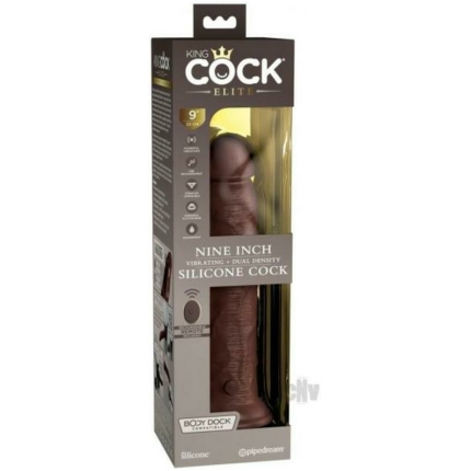 King Cock Elite Vibrating Silicone Dual-density Cock With Remote 9 In. Brown