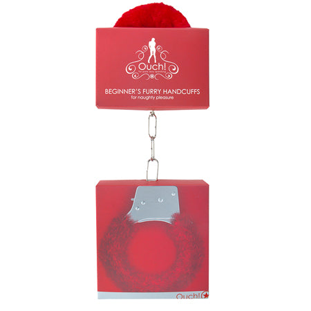 Shots Ouch Beginner's Handcuffs Furry - Red