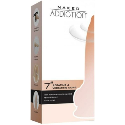Naked Addiction Rotating & Vibrating Dong With Remote 7" Vanilla