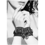 Ouch! Black & White Bonded Leather Wrist Or Ankle Cuffs With Adjustable Straps