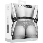 Ouch! Black & White Bonded Leather Hand Cuffs With Handle With Adjustable Straps Black - Image 2