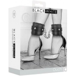 Ouch! Black & White Plush Bonded Leather Ankle Cuffs With Adjustable Straps Black - Image 2