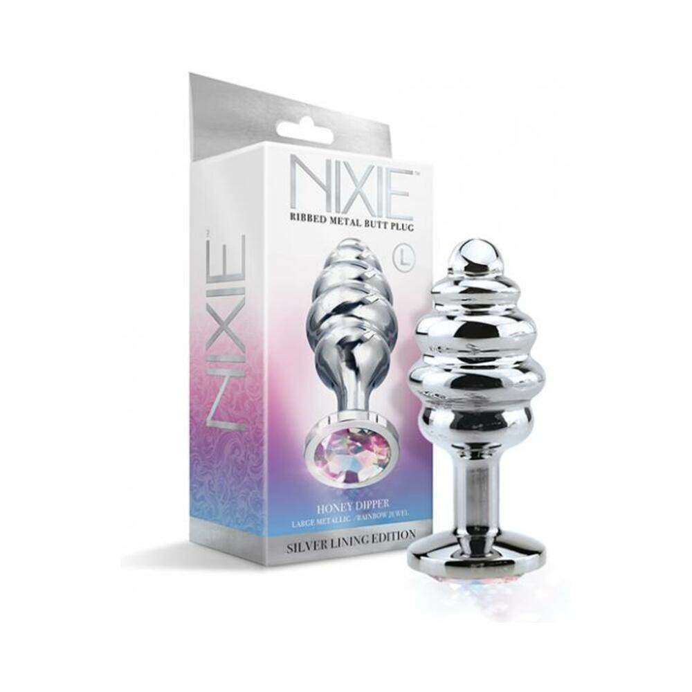 Nixie Ribbed Metal Butt Plug Honey Dipper Large