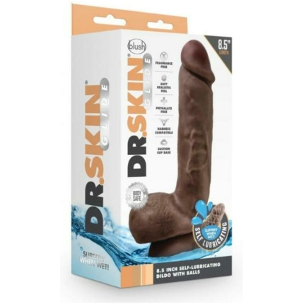 Dr. Skin Glide Self-lubricating Dildo With Balls 8.5 In. Chocolate