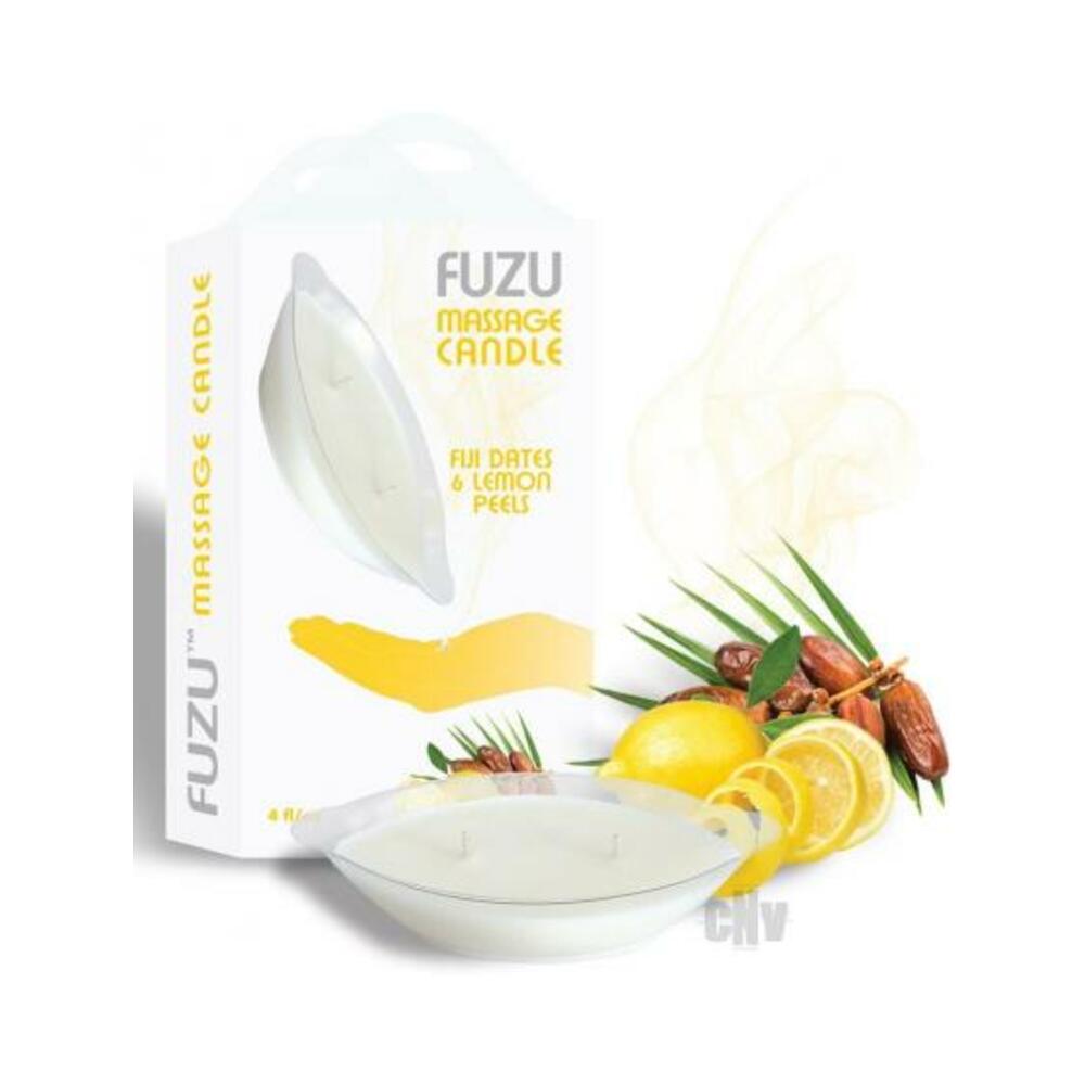 Fuzu Massage Candle Fiji Dates & Lemon Peel White 4 Oz.