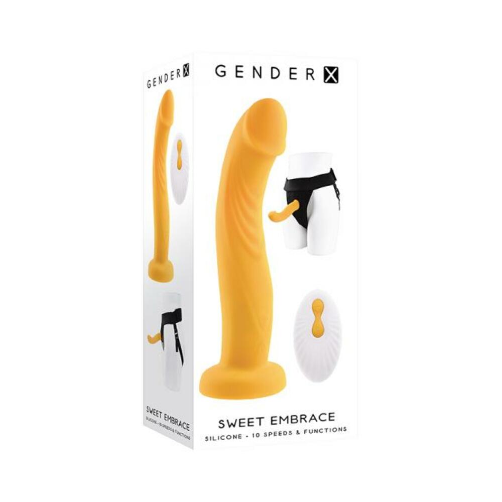 844477019017_1 Gender X Sweet Embrace Vibrator And Strap-on Harness Yellow - Image 1