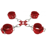 Ouch Leather Hand and Leg Cuffs Red