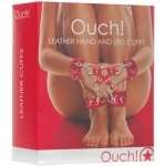 Ouch Leather Hand and Leg Cuffs Red - Image 2