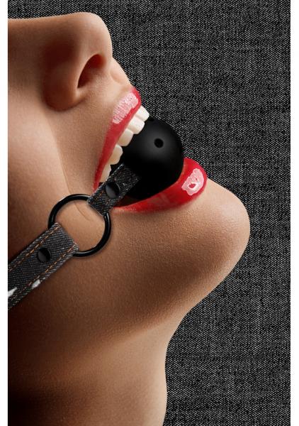 Breathable Ball Gag - With Roughend Denim Straps - Black