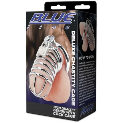 Blue Line Deluxe Chastity Cage - Silver
