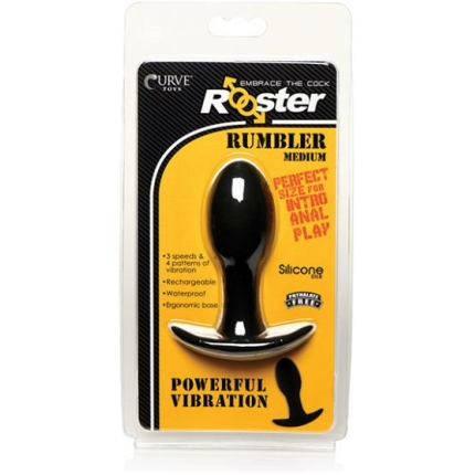 Curve Toys Rooster Rumbler Vibrating Silicone Anal Plug Medium - Black
