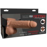 Fetish Fantasy 7in Hollow Rechargeable Strap-on With Remote, Tan - Image 3